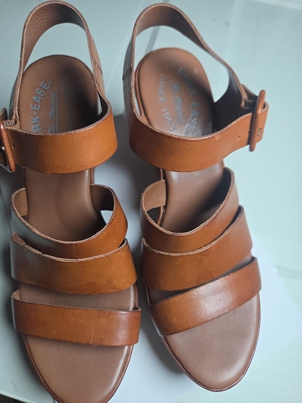 Kork-Ease Ashcroft Cognac Leather Platform Wedge Sandals Size 9